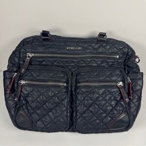 MZ Wallace Black Quilted Leather Strap Crosby Large Travel Tote Bag